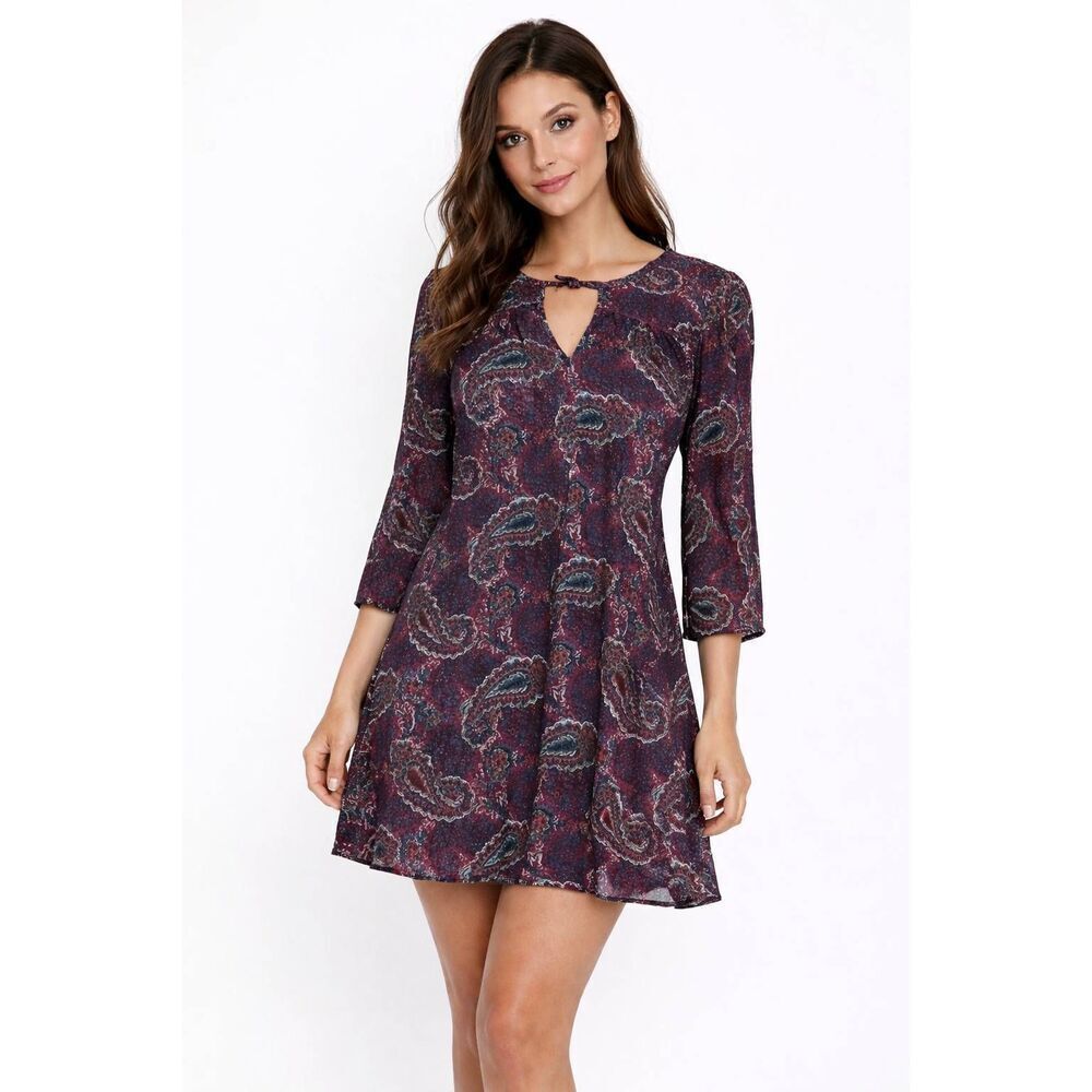 American Eagle Outfitters Purple Paisley Cut Out Mini Dress Size Medium
